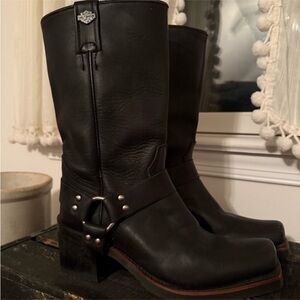 Black Leather Harley Biker Boots